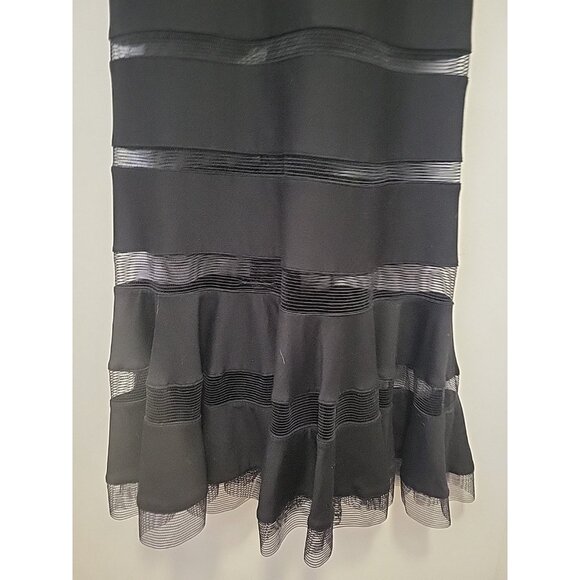 Tadashi Shoji Gown Mesh Striped Mid section ribbed Panel Style Black XS - Picture 4 of 10